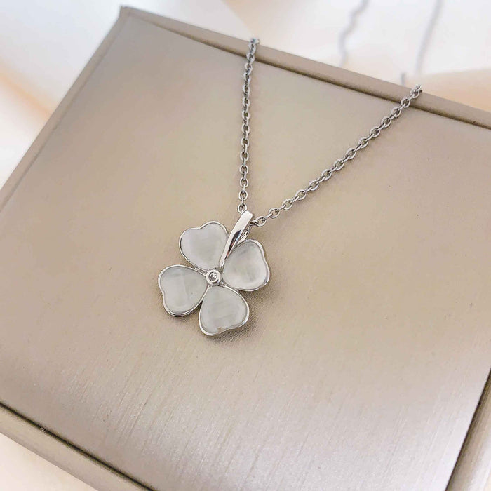 Wholesale Titanium Steel Clover Cat Eye   Necklace JDC-NE-Moyu001