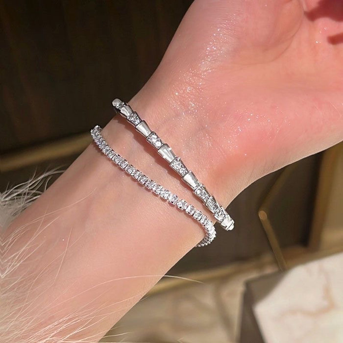 Wholesale Beimu Ling Snake shaped Snake Bone Bracelet Sparkling Diamond Texture Bracelet Zircon Light Luxury Open Silver Adjustable Bracelet