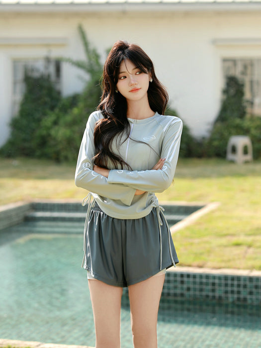 Wholesale Children's long sleeved split skirt swimsuit, sun protection and hot spring swimsuit