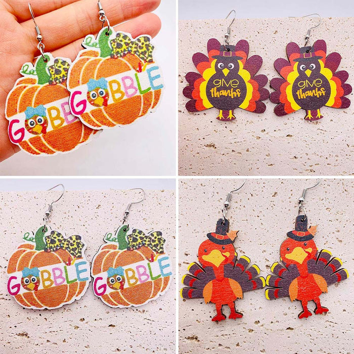 Wholesale Autumn Thanksgiving Turkey Pendant Earrings Pumpkin Turkey Print Personalized Fashion Creative Earrings