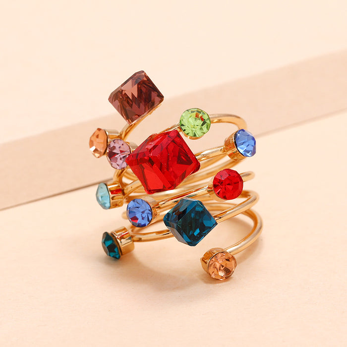 Wholesale Crystal Gemstone Ring Exaggerated Large Spring Ring Original Jewelry