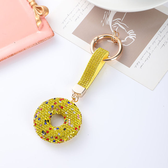 Wholesale Diamond-studded donut clay keychain,  rhinestone rope car key chain