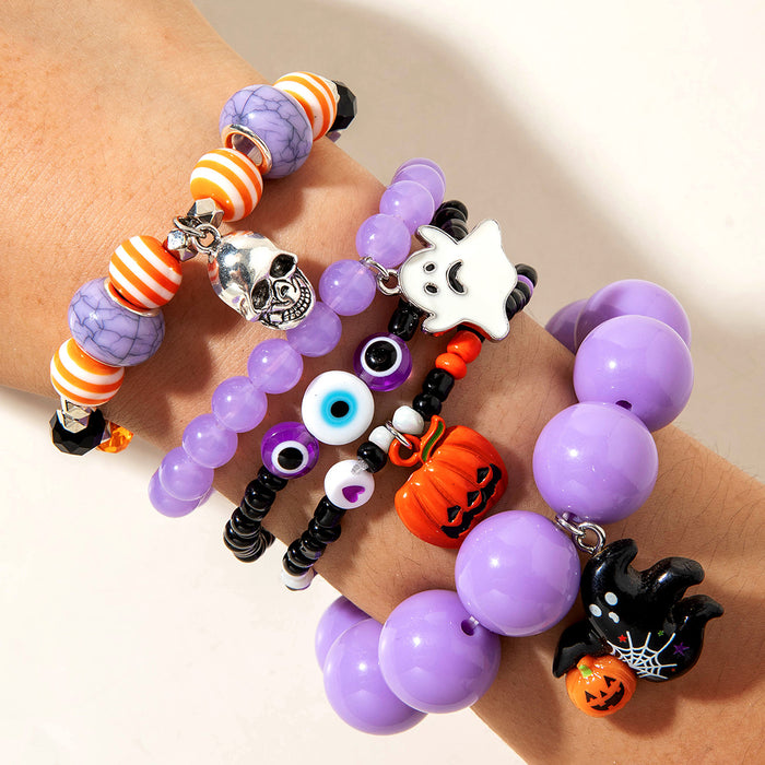 Wholesale Halloween Boutique  Skull Bat Acrylic Bead Bracelet Evil Eye Party Jewelry Accessory MOQ≥2
