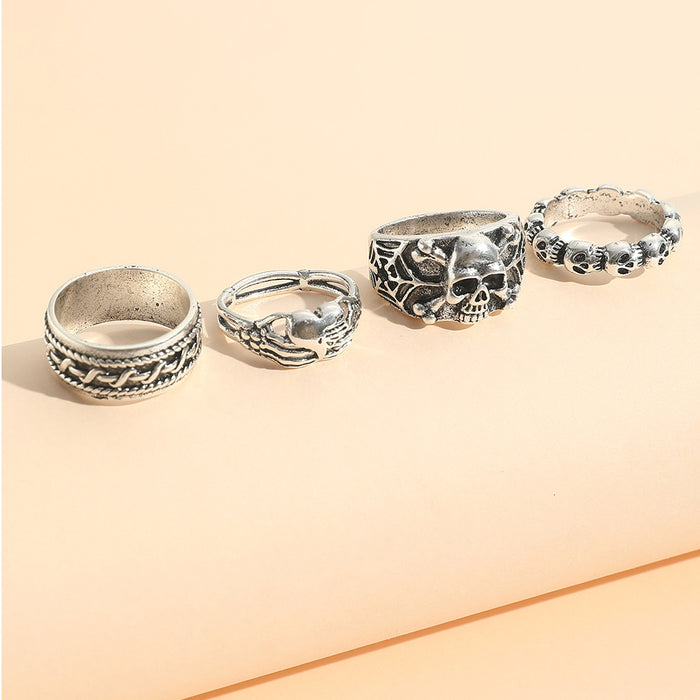 Wholesale men' s punk exaggerated ring Gothic style imp skull heart ring set