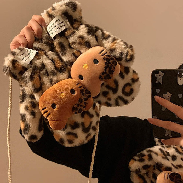 Wholesale Cartoon leopard print plush gloves