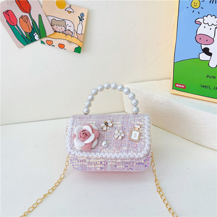 Wholesale Children's Bag Chain Bag Pearl Accessories Hand Bag  Children's Cute Little Flower Shoulder Bag Girl