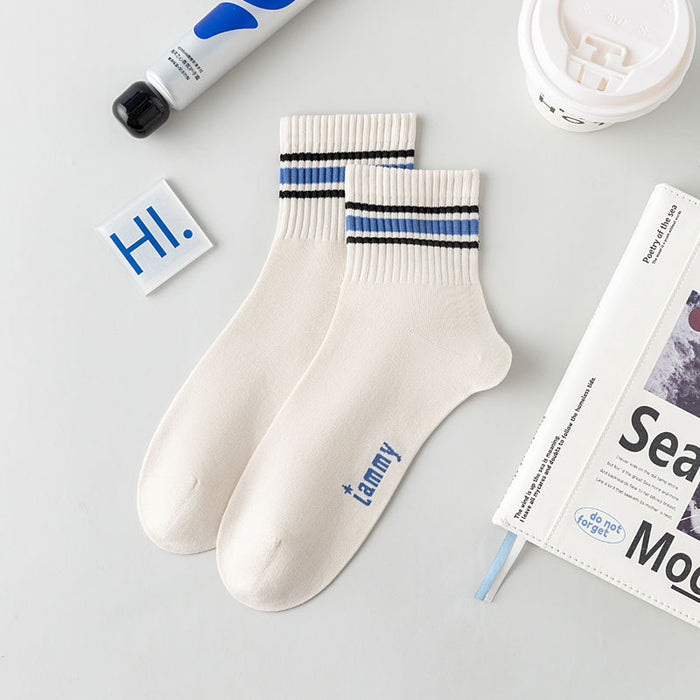 Wholesale New boneless sports socks, sweat absorbing and breathable short tube socks, striped letter college style cotton socks