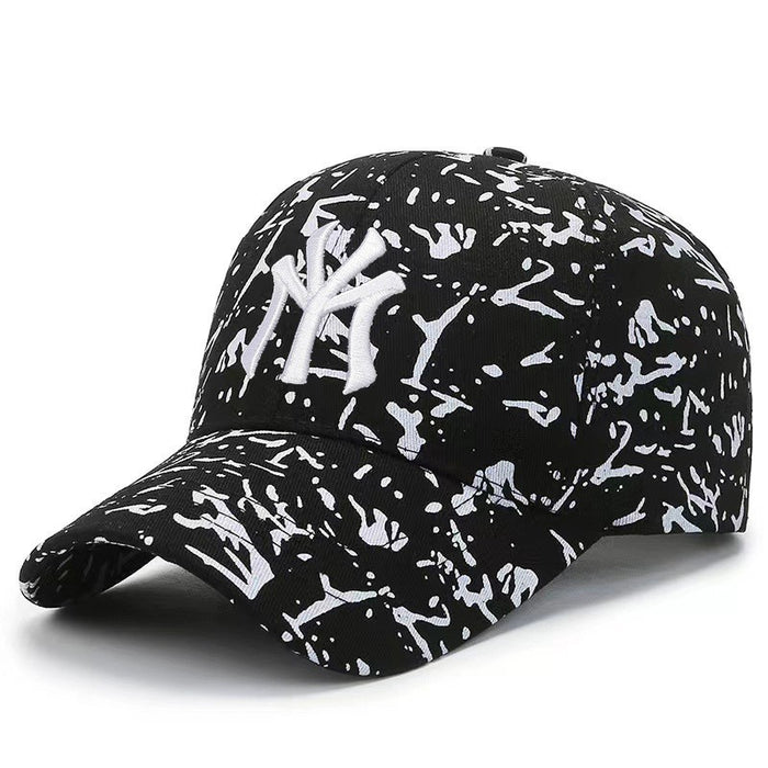 Wholesale Fully printed asymmetrical baseball cap with paint dots for sun protection and pure cotton duckbill cap