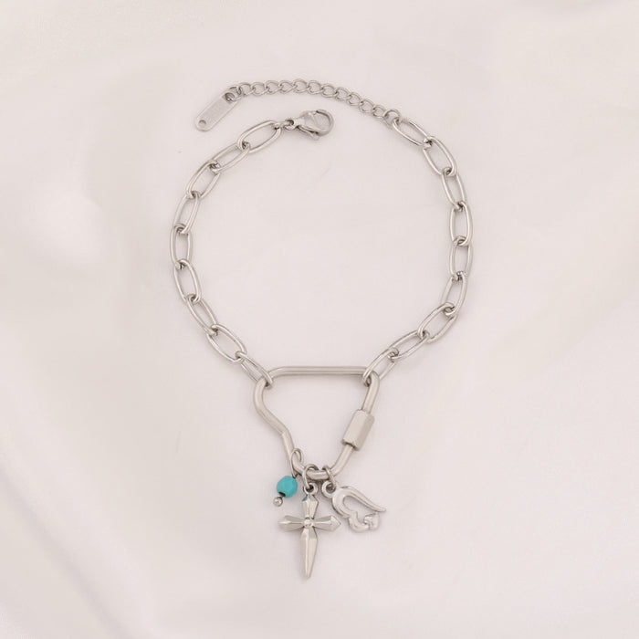 Wholesale Gold-Plated Stainless Steel Multi-Element Heart-Shaped Cross Screw Clasp Bracelet