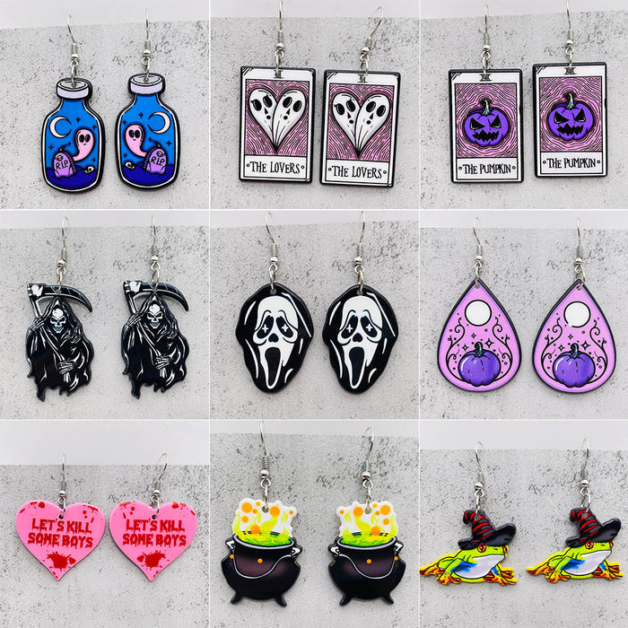 Wholesale Halloween Pumpkin Ghost Magic Frog Boiler Tarot Acrylic Earrings JDC-ES-Chengy044