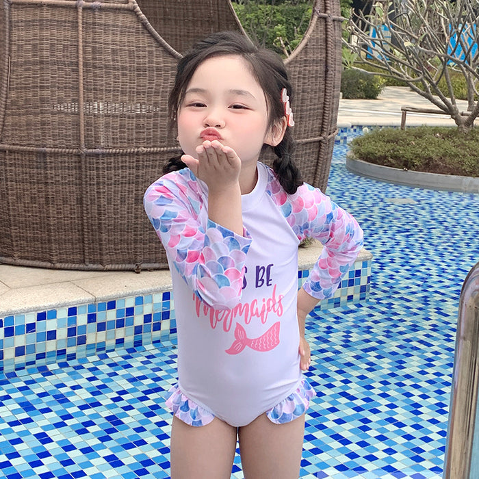 Wholesale New girls' swimsuit cute fish tail one-piece sunscreen long sleeved children's baby breathable quick drying swimsuit