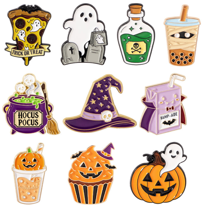 Wholesale Ghost Skeleton Pumpkin Brooch Enamel Alloy Badge Pin Fashion Accessory