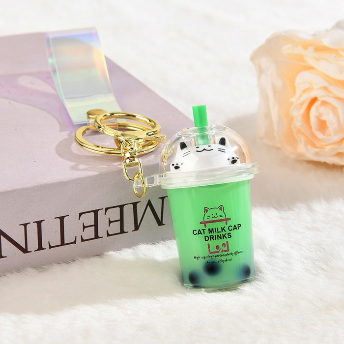 Wholesale Quicksand Cat Bubble Tea Keychain