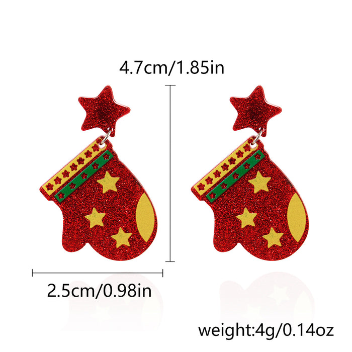 Wholesale Christmas cartoon glitter Christmas stockings Christmas gloves earrings versatile star print earrings