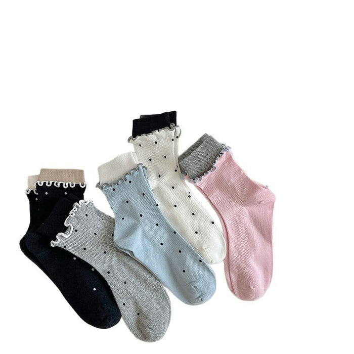 Wholesale Sweet and fashionable rolled edge polka dot combed cotton pile socks