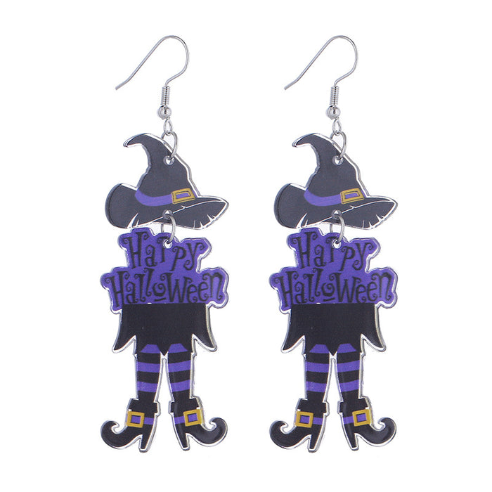 Wholesale  Earrings Acrylic Double-Sided Long-Legged Witch Pumpkin Man Skull Horror Atmosphere Earrings