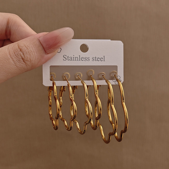 Wholesale Love pentagram earrings, exaggerated large earrings, high-end stainless steel earrings, gold-plated round earrings