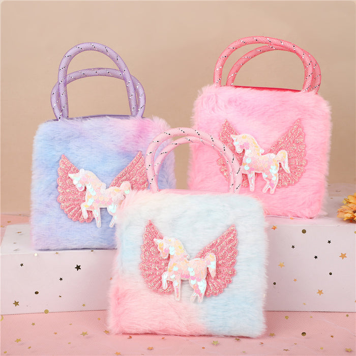 Wholesale Children' s Colorful Plush Unicorn Small Satchel Shoulder Bag