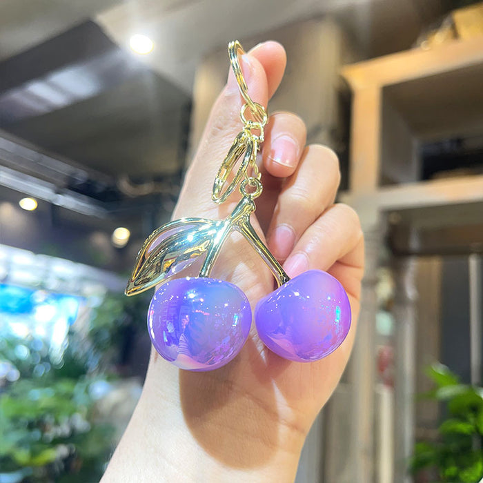 Wholesale Electroplated Cherry Keychain Acrylic Cartoon Pendant Fashion Bag Charm MOQ≥2