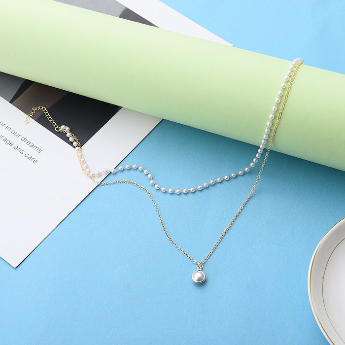 Wholesale Double-layer Pearl Pendant Necklace Women's choker Necklace