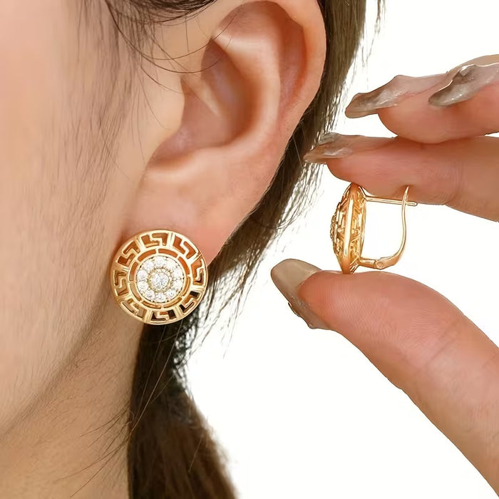 Wholesale Round zircon earrings with sunflower pattern