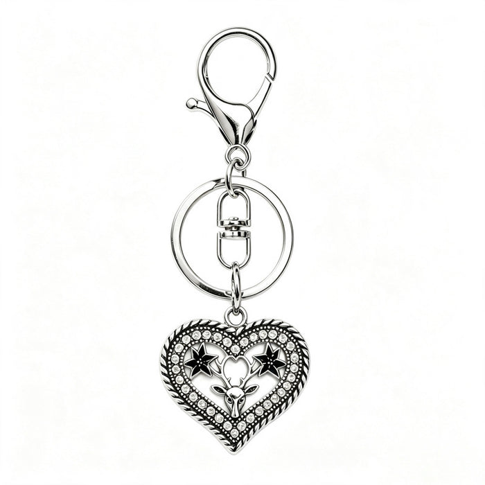 Wholesale Vintage Heart Elk Keychain Alloy Bag Charm Sparkling Design Car Key Accessory Gift