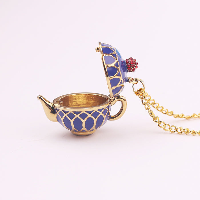 Wholesale Enamel glazed teacup earrings and long sweater chain