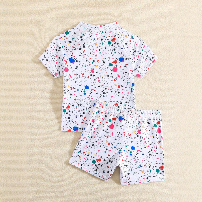 Wholesale Short sleeved shorts casual suit with splashed ink print t-shirt two-piece set, fashionable slimming sportswear