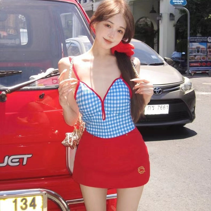 Wholesale New plaid sweet jumpsuit style swimsuit