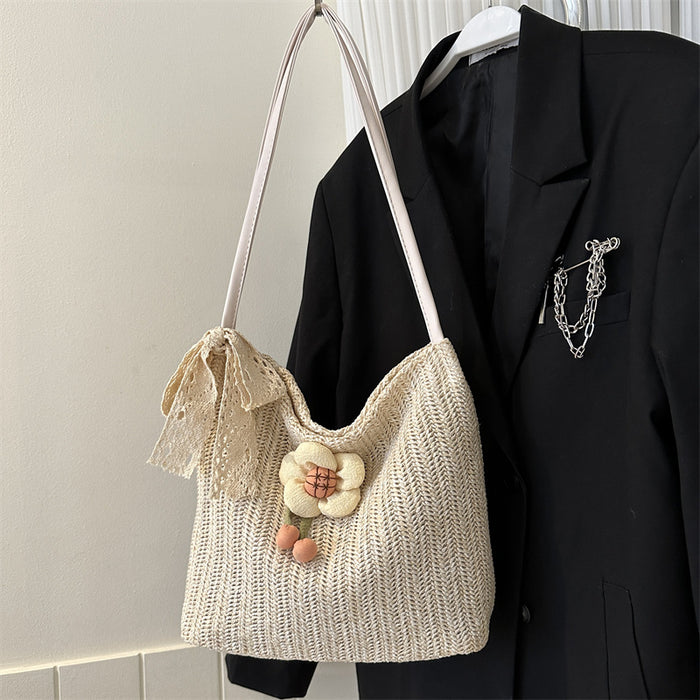 Wholesale Popular woven tote bucket bag, large capacity straw woven bag