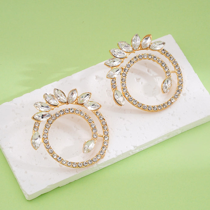 Wholesale Fashionable alloy colored diamond flower large circle, caring temperament, simple and fashionable jewelry, sunflower earrings