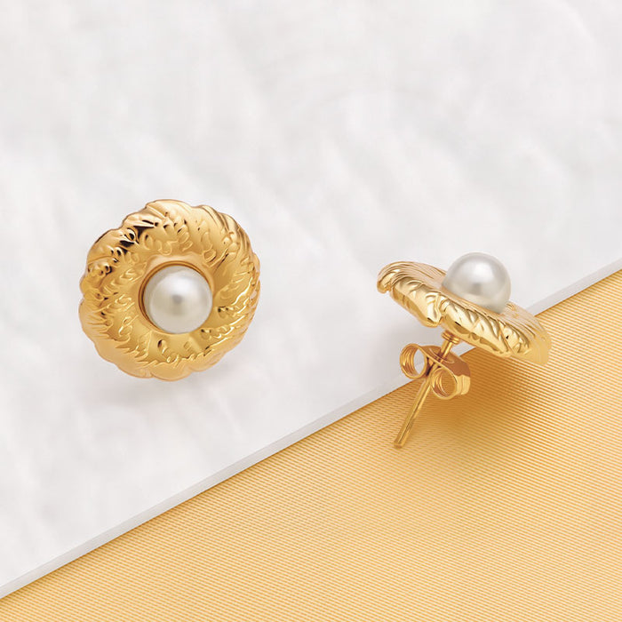 Wholesale Retro titanium steel geometric texture earrings, simple, luxurious, high-end stainless steel earrings