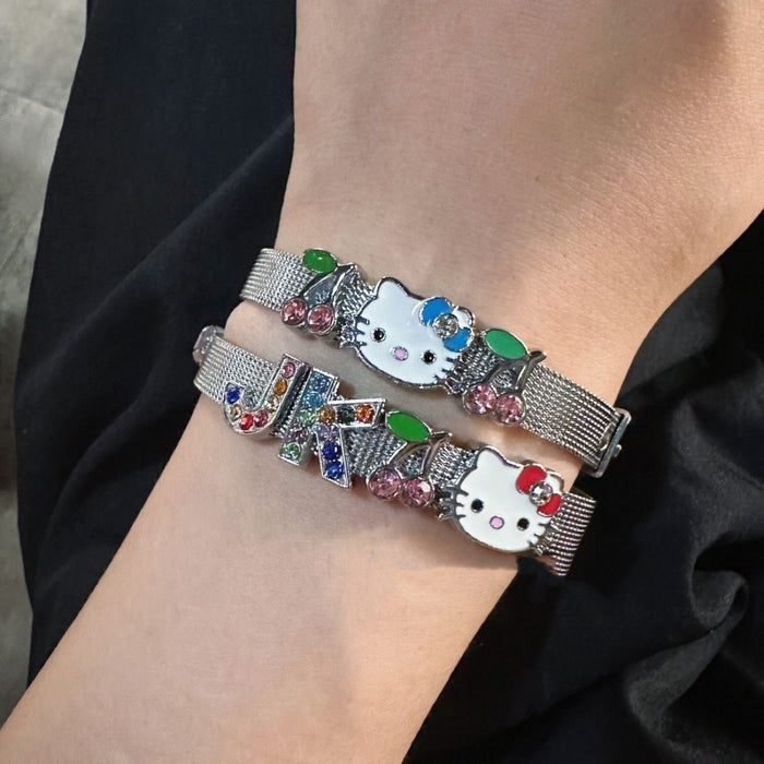 Wholesale Cartoon Cat Cherry Charm Couple Bracelet Fashion Jewelry Gift