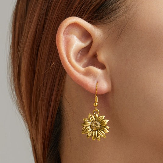 Wholesale Exaggerated gold sunflower titanium steel gold-plated earrings