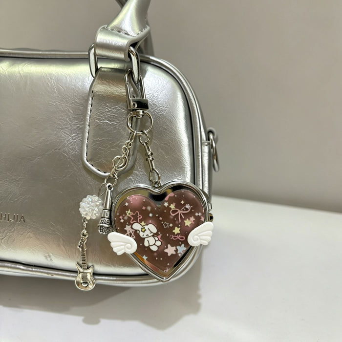 Wholesale Heart Shape Mirror Bag Charm with Butterfly Wings Alloy Electroplated Decorative Accessory