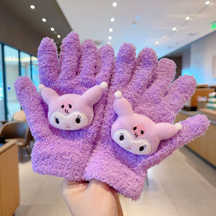 Wholesale Cat gloves coral fleece girls knitted plush five-finger cycling gloves