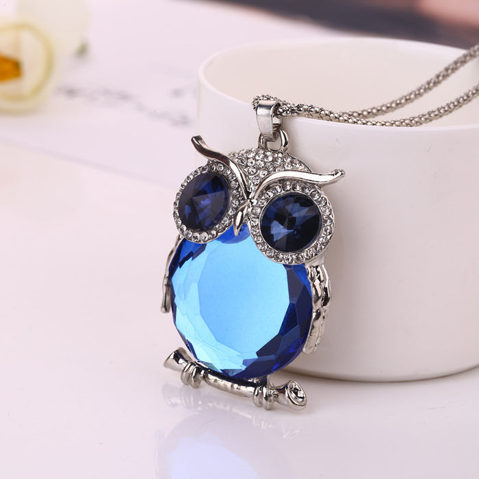 Wholesale Crystal owl long fashion sweater chain necklace for women