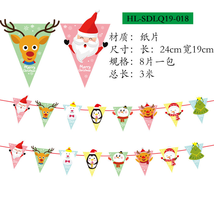 Wholesale Christmas Decorations Christmas Pull Flag Hanging Flag Holiday Banner Party Decoration Paper Cartoon Christmas Pull Flower String Flag