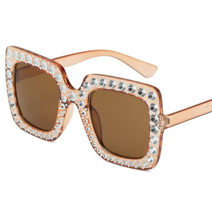 Wholesale Sunglasses Diamond Plated Large Frame Glasses Square Sunglasses Street Photography Trendy Glasses Personality