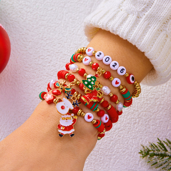 Wholesale Christmas atmosphere bracelet for women Christmas tree gift box letter soft clay elastic beaded stacking bracelet