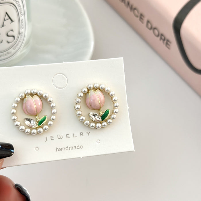 Wholesale Tulip earrings, cute flower earrings, silver needle earrings, niche design