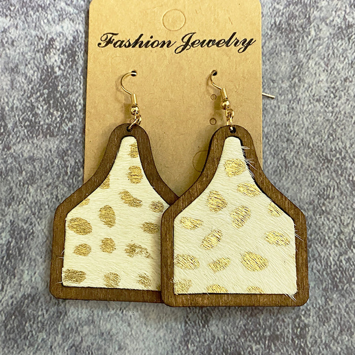 Wholesale Western earrings classic leopard print cow genuine leather horse hair inlaid Cow brand earrings bohemian jewelry supply