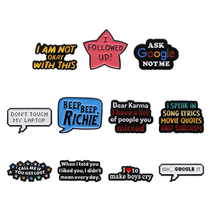 Wholesale Creative English Letter Brooch Inspirational Saying Badge Zinc Alloy Metal Pin Fashion Accessory