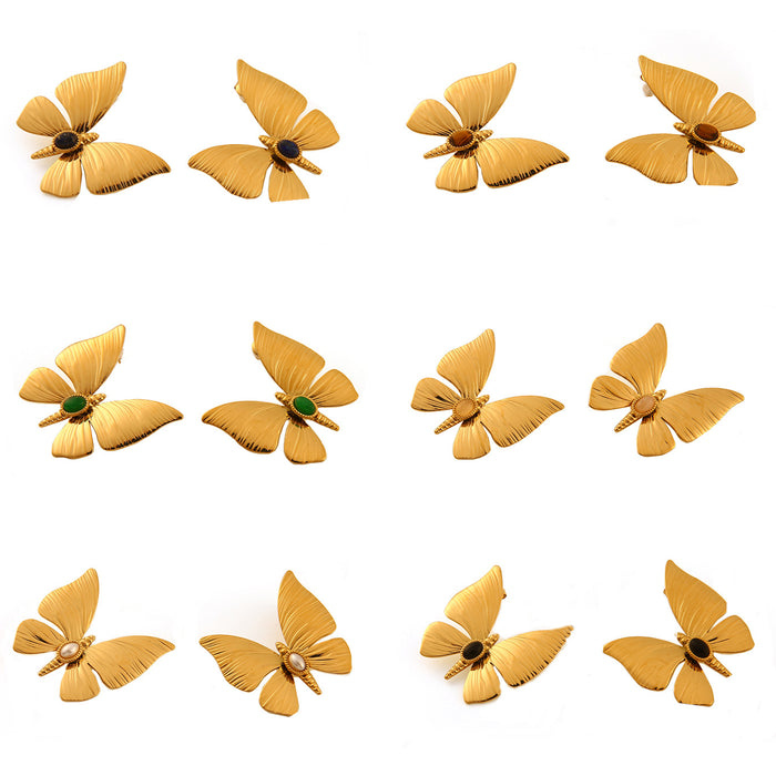 Wholesale Original Design: Stainless Steel Dragonfly Earrings Set with Natural Stone, Fashionable and Personalized