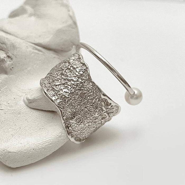 Wholesale Geometric Line Texture Ring Simple Light Luxury Double Layer Niche Silver Plated Open Mouth Food Ring