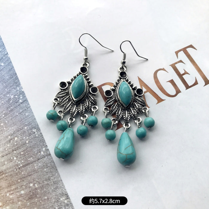 Wholesale Alloy Vintage Turquoise Ethnic Style Earrings JDC-ES-Luox009