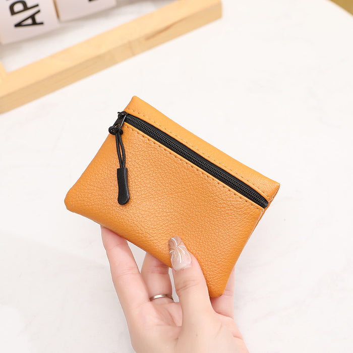 Wholesale pattern zipper coin purse solid color PU soft leather women's Coin card bag