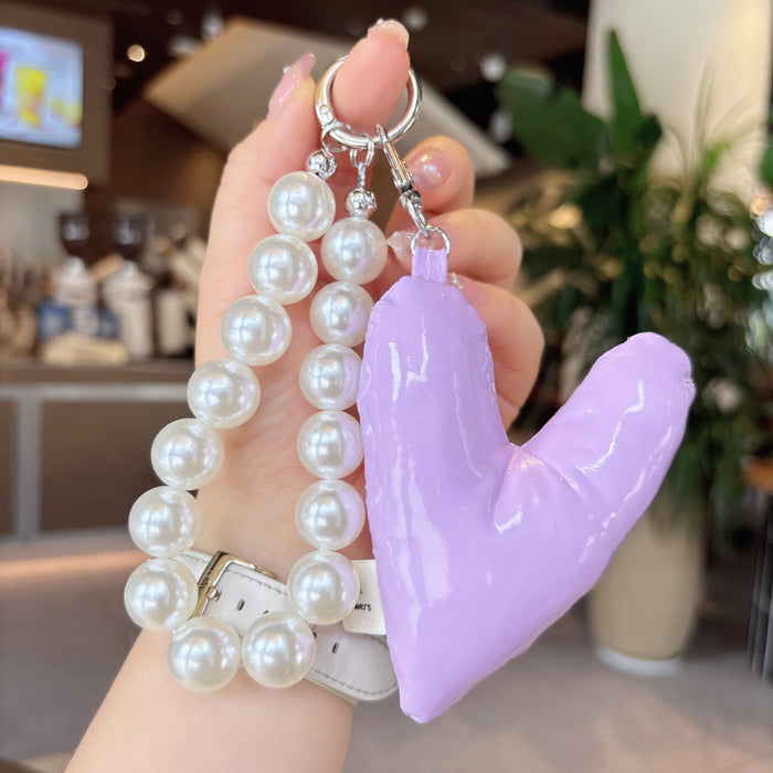 Wholesale Fashion Leather Love Pearl DIY Keychain Phone Short Hanging Chain Bag Hanging Decoration