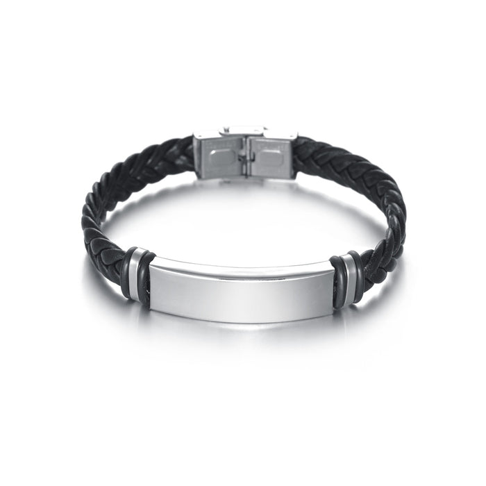 Wholesale Twist Woven Leather Stainless Steel Bracelet Fashion Accessory