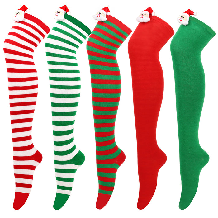 Wholesale Santa Claus Striped High Socks Over Knee Cotton Socks JDC-SK-XQ038